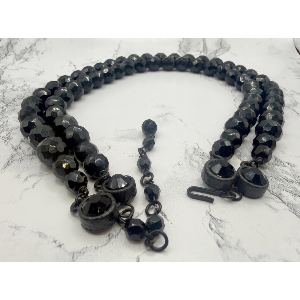 Vintage Black Faceted Glass Double Strand Necklace 32–35" 11.4mm - Picture 5 of 5